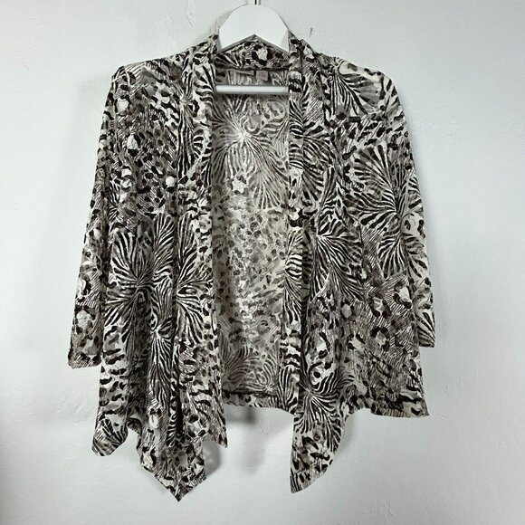 Easywear By Chico's Women's Animal Print 3/4 Sleeve Open Front Cardigan Gray 1 - Picture 1 of 7